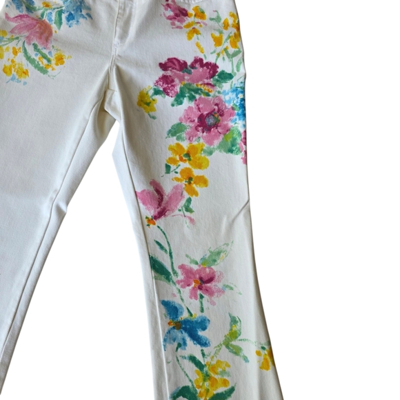Vintage Lauren Jeans Co. Ralph Lauren Floral Paint Bootcut Jean White Women 2P - Picture 6 of 9